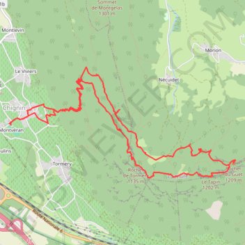 Roche du Guet, Roc de Tormery et Le Tapin par le pas de l'Echelle depuis Chignin (Bauges) GPS track, route, trail